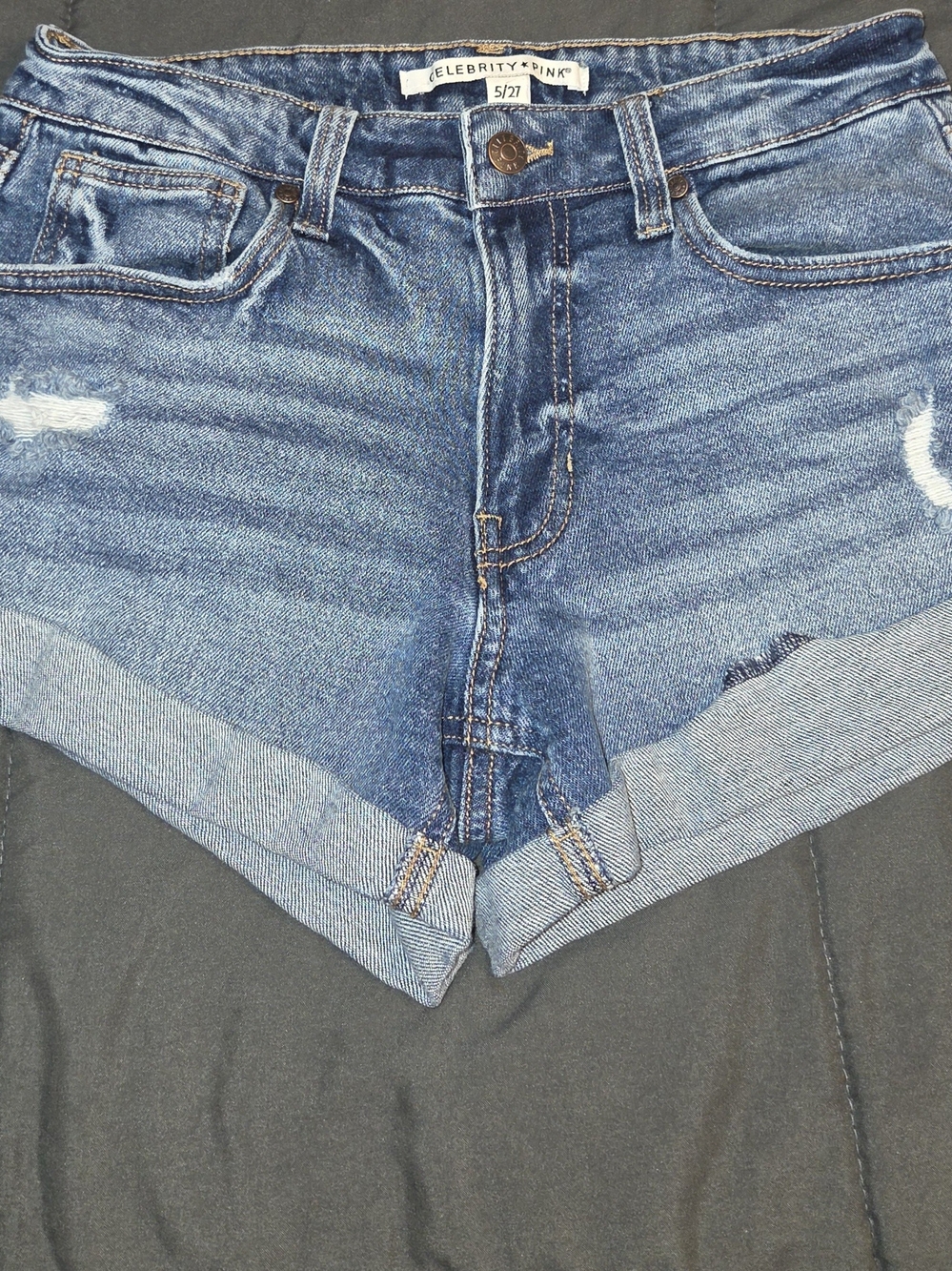 Celebrity Pink Distressed Rolled-Hem Blue Jean Shorts